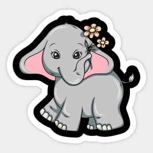 Little elephant with beautiful flowers Sticker